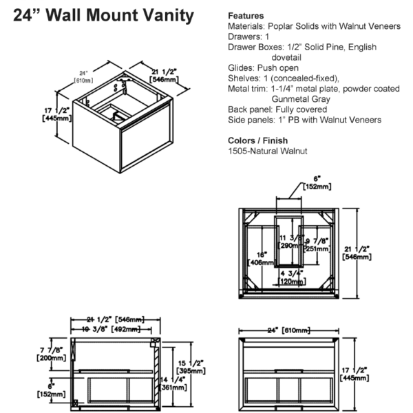 1505 wv24s 600x600 - 24" Fairmont Designs m4 Wall Mount Vanity