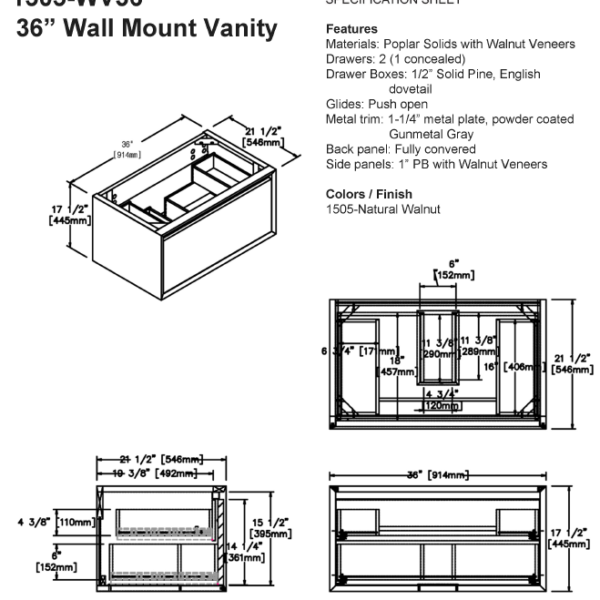 1505 wv36s 600x600 - 36" Fairmont Designs Wall Mount m4 Vanity