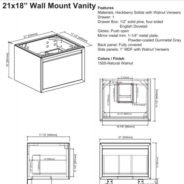 1505wv2118s 600x600 - 21" Fairmont Designs m4 Wall Mounted Vanity/Sink Combo