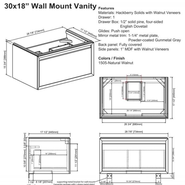 1505wv3018ss 600x600 - 30" Fairmont Designs m4  Wall Mount Vanity/Sink Combo