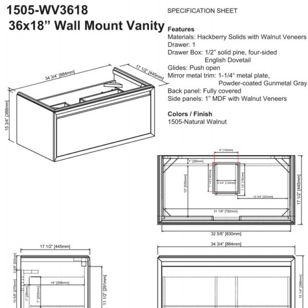 1505wv3618s 600x600 - 36" Fairmont Designs m4  Wall Mount Vanity/Sink Combo