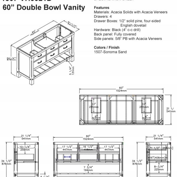 1507VH6012DS 600x600 - 60" Fairmont Designs Napa Double Sink Vanity
