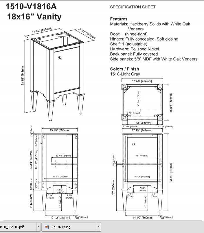 1510v1816AS - 18" Fairmont Designs Charlottesville Vanity/Sink Combo