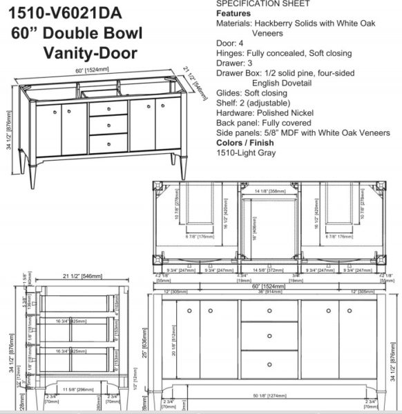 1510v6021das 582x600 - 60" Fairmont Designs Charlottesville Double Sink Vanity