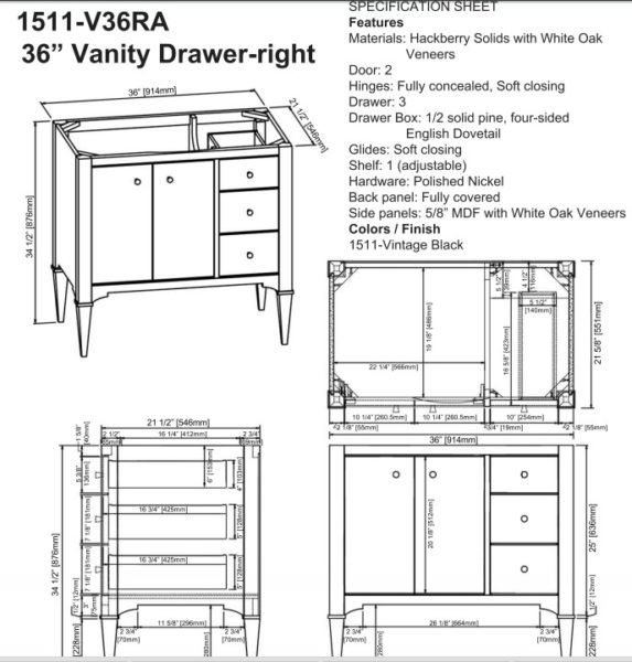 1511V36RAS 573x600 - 36" Fairmont Designs Charlottesville Vanity