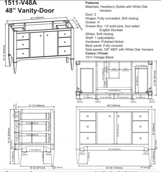 1511v48as 562x600 - 48" Fairmont Designs Charlottesville Vanity
