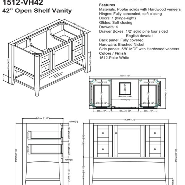 1512VH42s 600x600 - 42" Fairmont Designs Shaker Americana Open Shelf Vanity