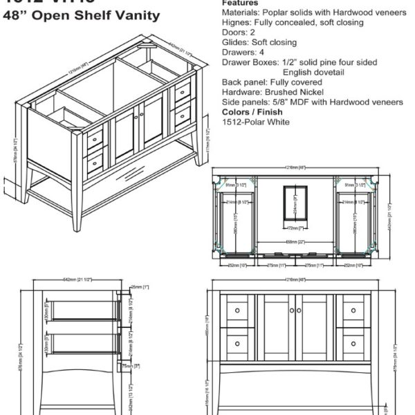 1512VH48S 600x600 - 48" Fairmont Designs Shaker Americana Open Shelf Vanity
