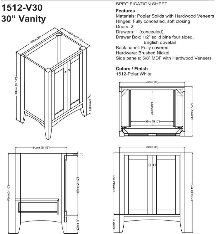 1512v30s - 30" Fairmont Designs Shaker Americana  Vanity