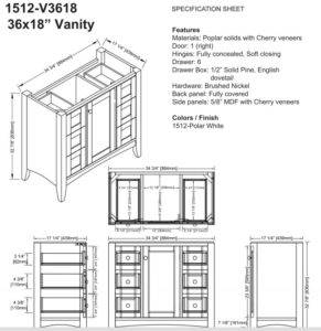 1512v3618s 291x300 - 36" Fairmont Designs Shaker Americana  Vanity/Sink Combo
