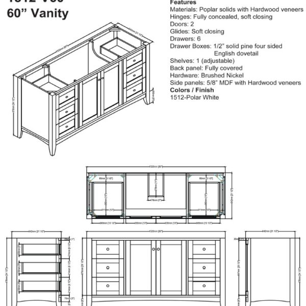 1512v60s 600x600 - 60" Fairmont Designs Shaker Americana  Vanity