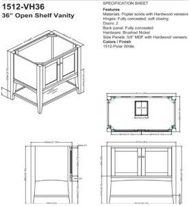 1512vh36s 276x300 - 36" Fairmont Designs Shaker Americana Open Shelf Vanity