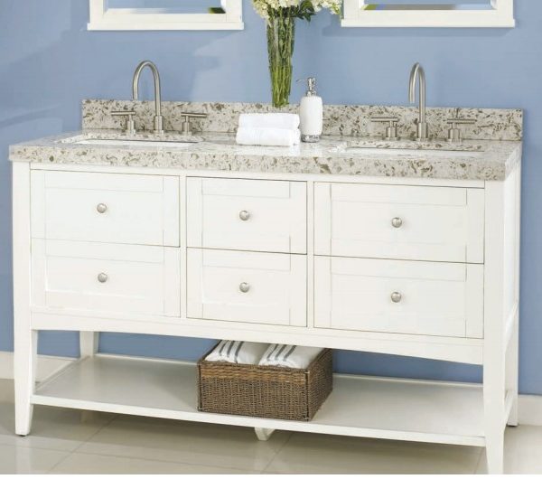 1512vh6021d 600x530 - 60" Fairmont Designs Shaker Americana Double Sink Open Shelf Vanity