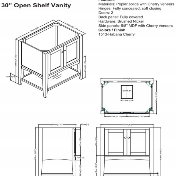 1513vh30s 1 600x600 - 30" Fairmont Designs Shaker Americana Open Shelf Vanity