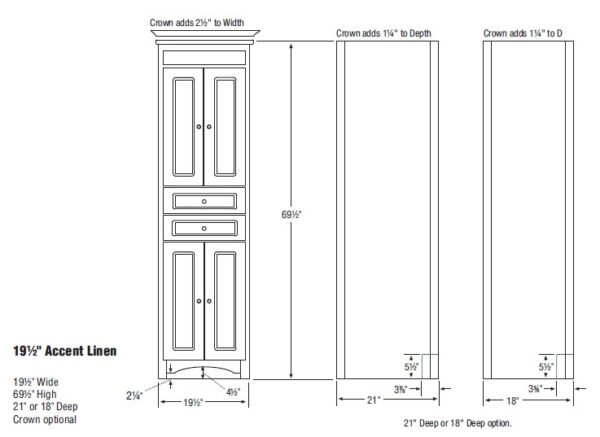 19ltacc s 600x437 - Strasser Woodenworks Ravenna 19.5" Linen Tower, 7 Door Styles, 15 Finishes