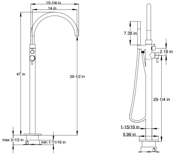 F50241S 600x525 - Artos Opera Free Standing Tub Faucet w/handshower-Long Reach