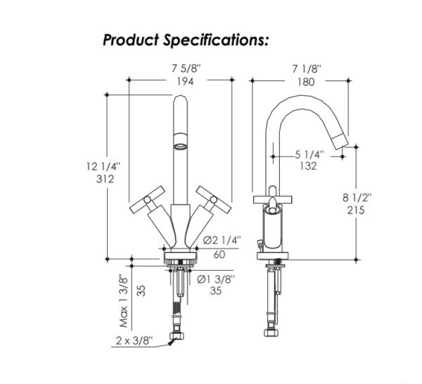 1581S 600x545 - Lacava Cigno Single Hole Faucet-Two Handle 1581.1